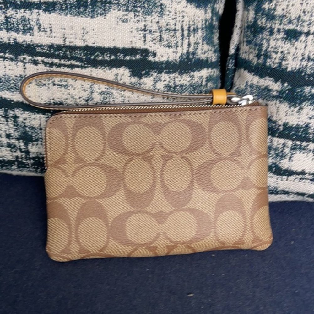 COACH Signature PVC Leather Corner Zip Wristlet - Picture 8 of 16
